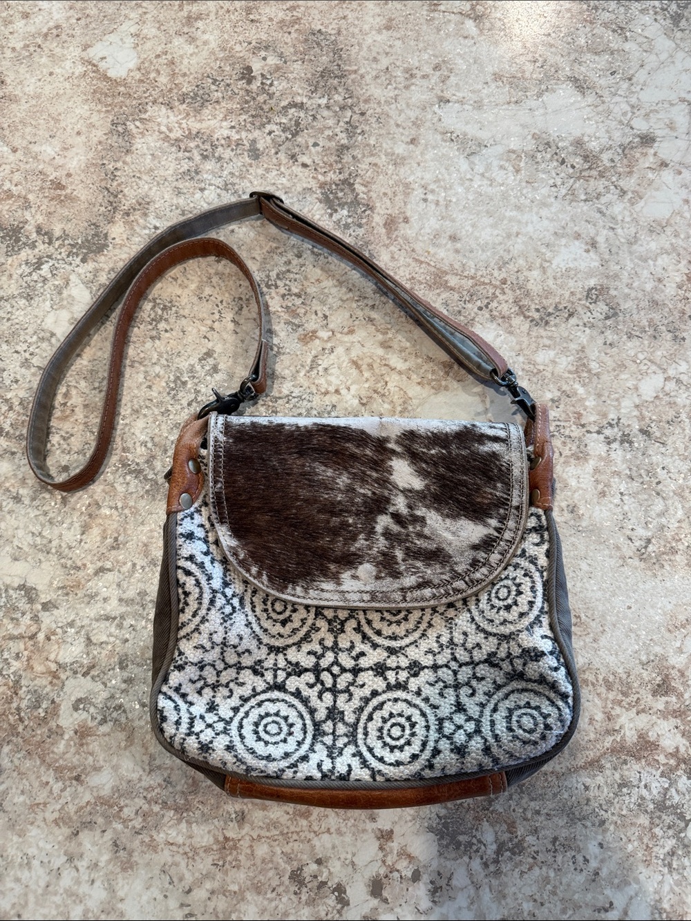 Myra Bag Brown and Black-White Cowhide Crossbody